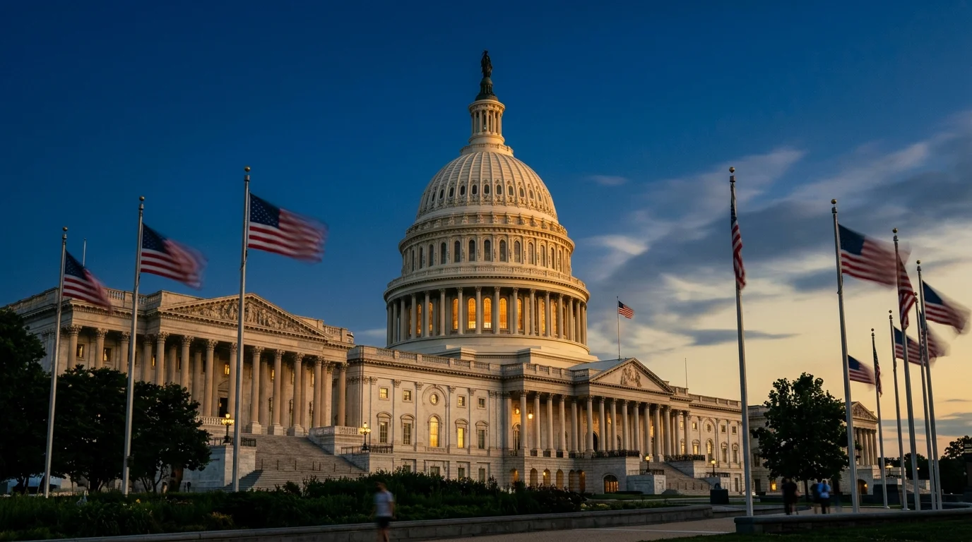 The US Capitol building dome at dusk with warm golden light, representing the legislative branch of government