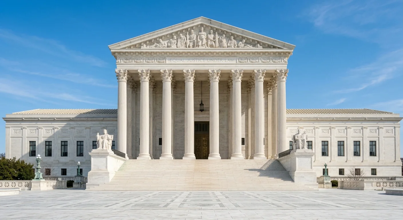 Supreme Court building columns at midday — what is the Supreme Court for the USCIS civics test